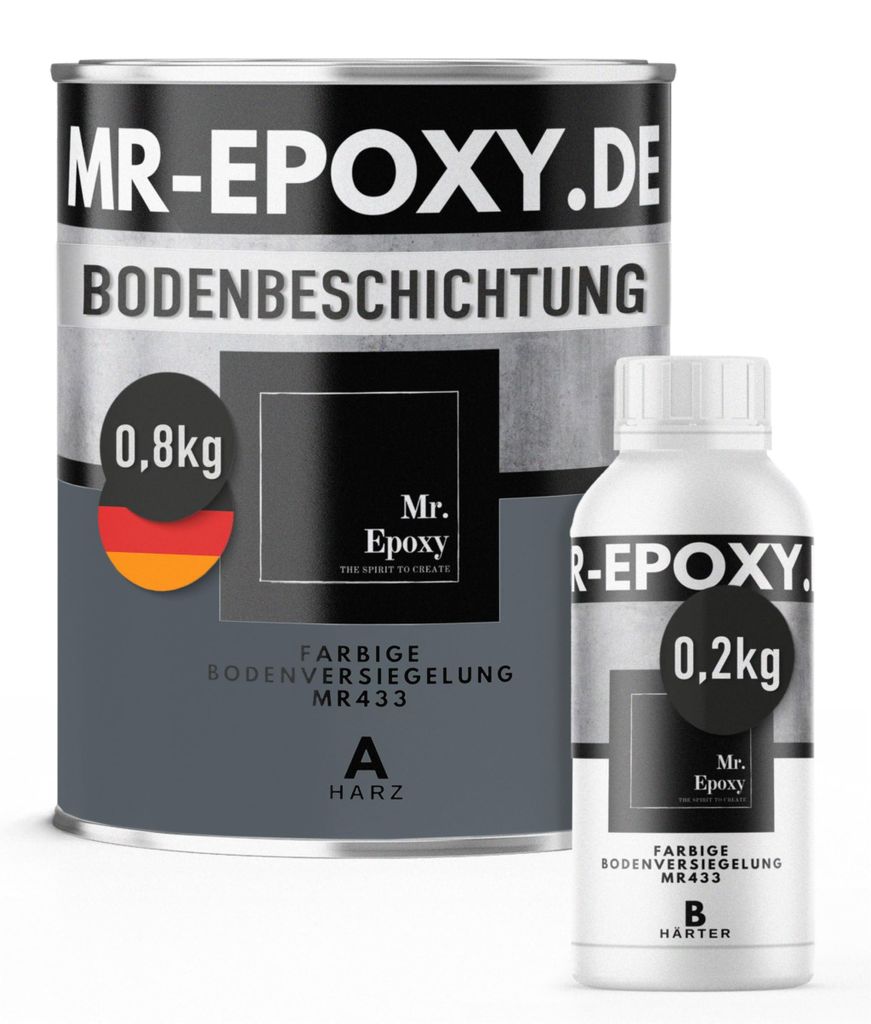 Mr. Epoxy Epoxidharz Bodenbeschichtung (1 kg, RAL 7011 Eisengrau) - 2K Betonfarbe für Garagen, Keller & Werkstatt Boden - Flüssigkunststoff Epoxi...