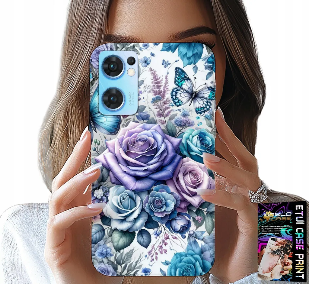 Custodia per Oppo Reno7 5G - Custodia floreale con motivi floreali + vetro