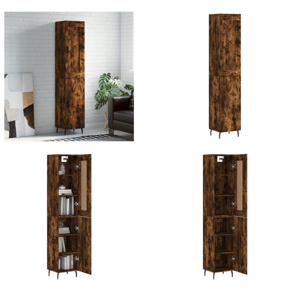 vidaXL Highboard Räuchereiche 34,5x34x180 cm Holzwerkstoff - Highboard - Highboards - Sideboard - Schrank