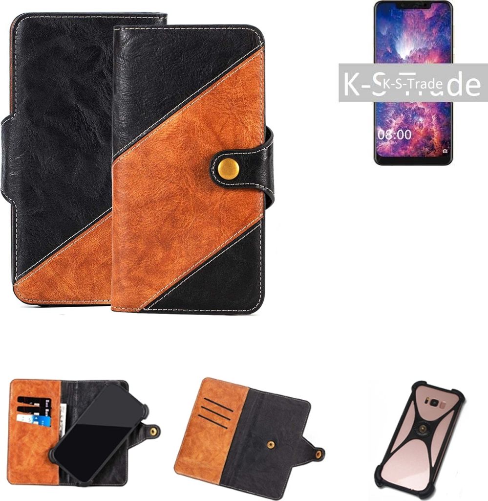 K-S-Trade Handyhülle Schutzhülle Bookstyle Case Wallet-Case kompatibel mit Sony Xperia 10 Plus Handy Cover Bumper Klapphülle schwarz hellbraun 1x