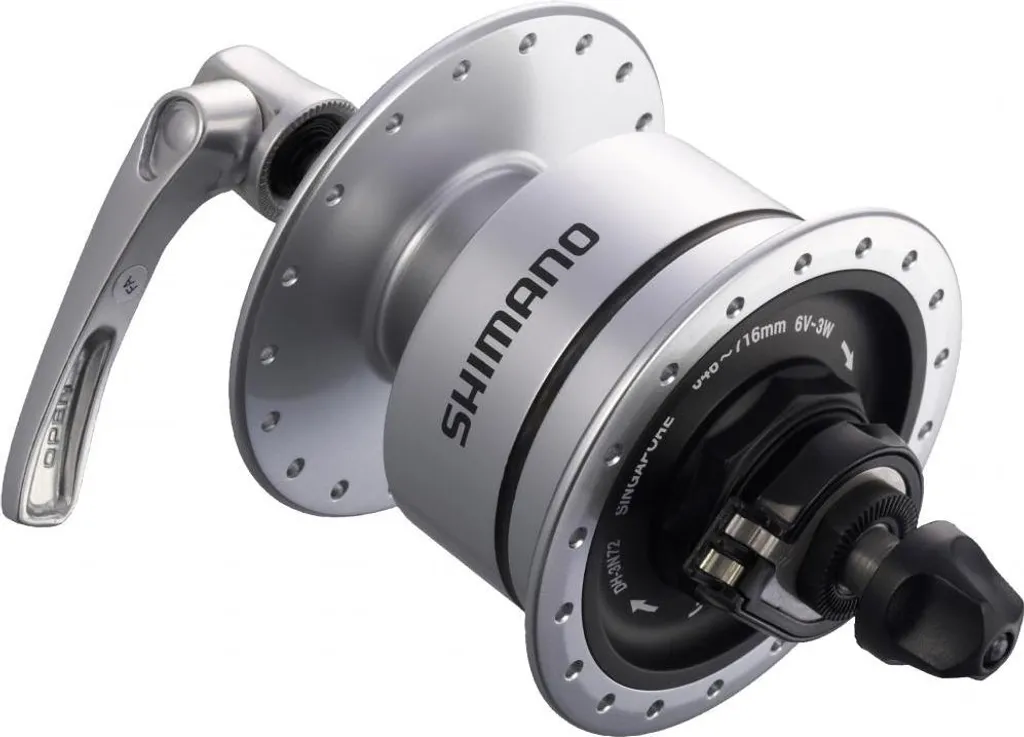 Moyeu dynamo Shimano DH-3D72 argent pour frein Center Lock 32 trous