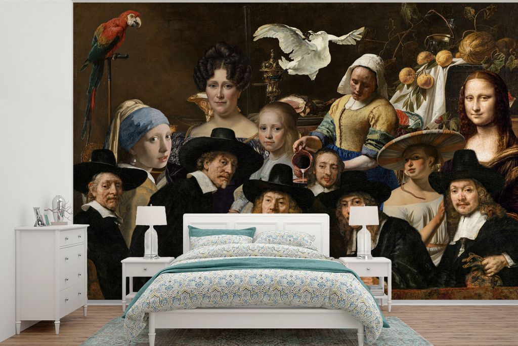 MuchoWow Fototapete für Wohnzimmer oder Schlafzimmer Wandtapete Vinyl Motivtapete Alte Meister - Gemälde - Collage - 330x220 cm - Fototapeten