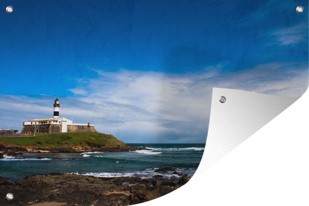 MuchoWow 120x80 cm Outdoor-Poster Gartendeko Sichtschutz Garten Poster für den Garten Leuchtturm Farol da Barra in Salvador, Südamerika