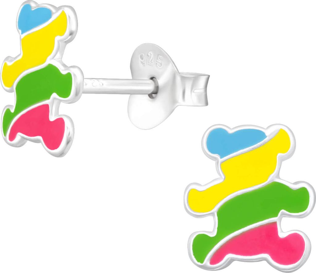 Kinder Ohrringe Ohrstecker 925 Sterling Silber mit buntem Teddybär