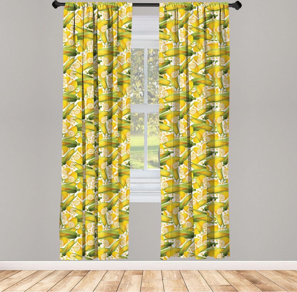 ABAKUHAUS Mais Vorhänge, Gardinen, Gemüse-organische Lebensmittel-realistische Illustrations-gelbe Mais-Stiel-Landwirtschaft, 2 Stück 75 x 175 c...