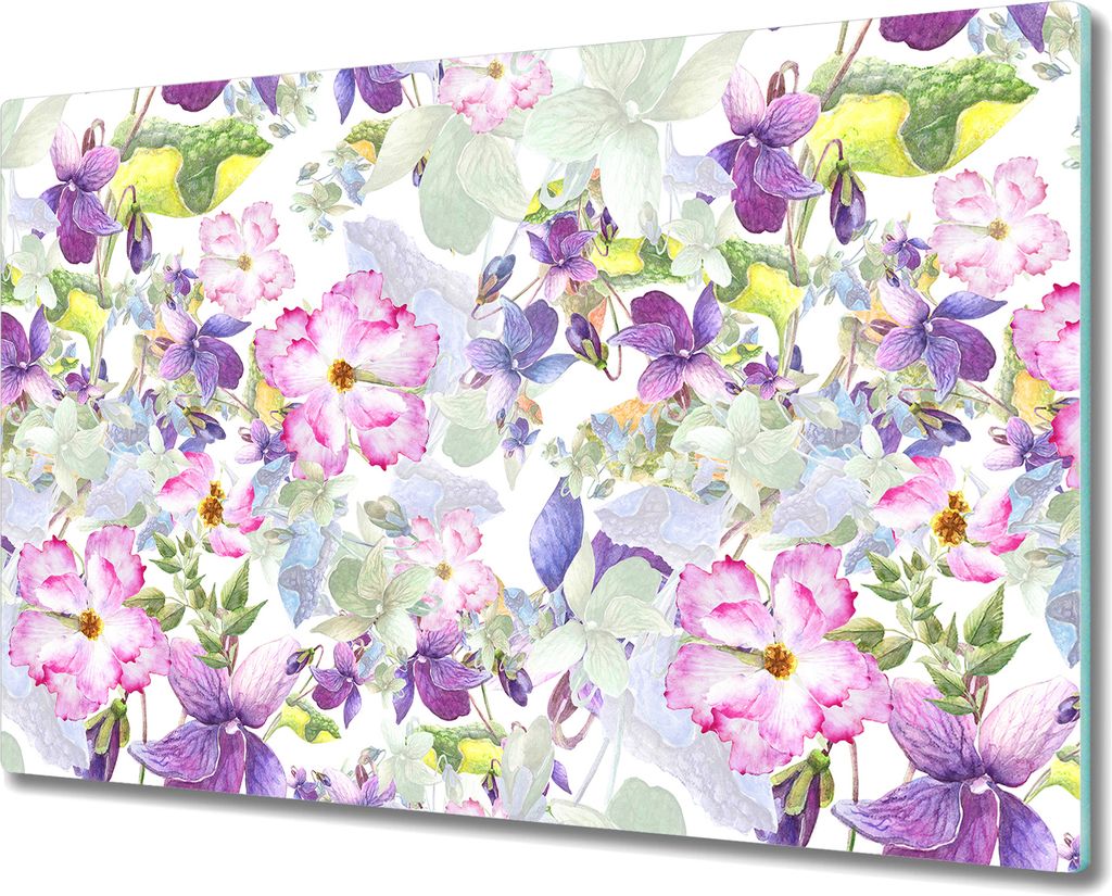 Glas Schneidebrett Herdabdeckplatten Schneideplatten - 80x52 cm - Lila Blumen Veilchen