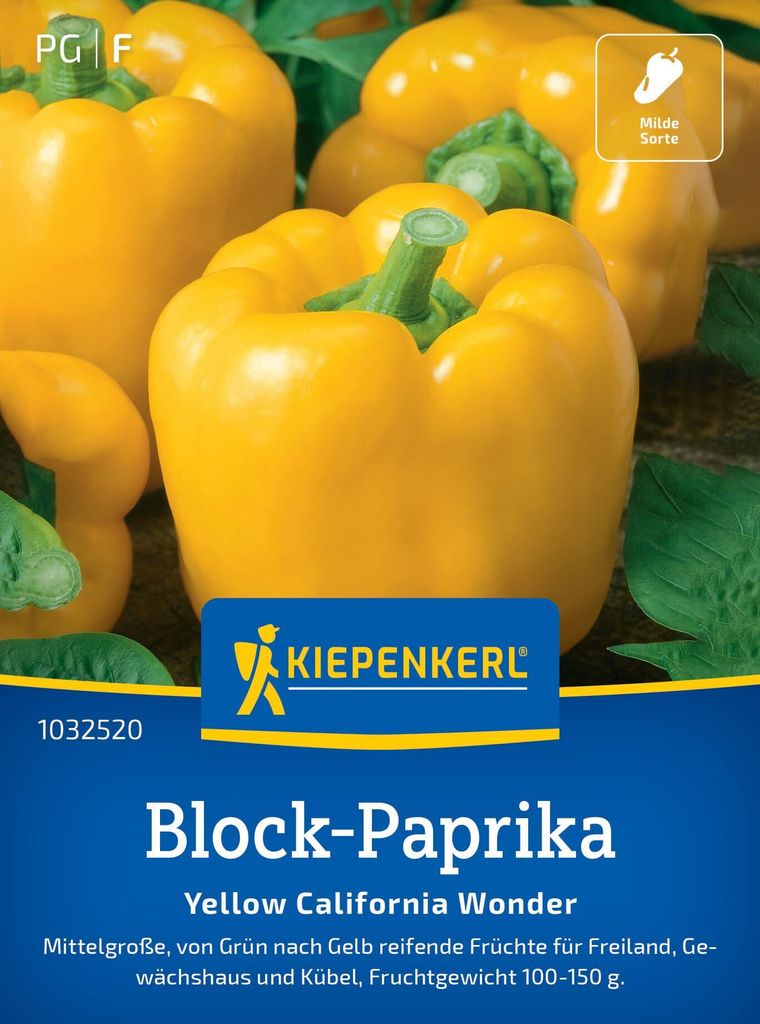 Kiepenkerl Block-Paprikasamen Yellow California Wonder 1032520 - mittelgroße Sorte - von grün nach gelb reifend - Saatgut, Samen Gemüse, Gemüse...