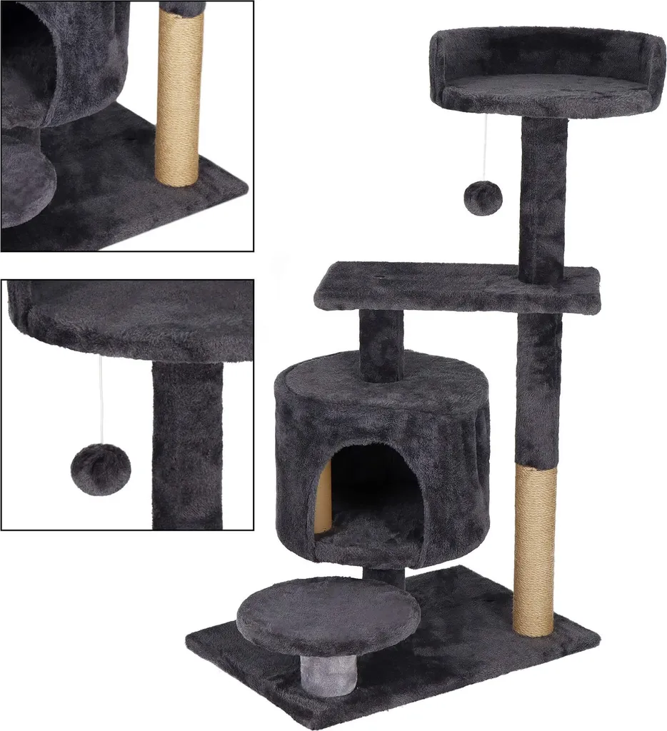 Arbre à chat compact Springos pour appartement avec maisonnette et sisal
