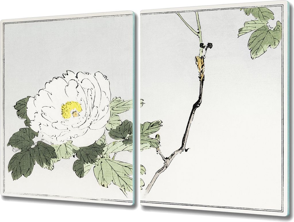 Coloray Schneidebrett Herdabdeckplatte 2x40x52 cm Kochplattenabdeckung Hackbrett Küchenbrett - asiatische Blumen