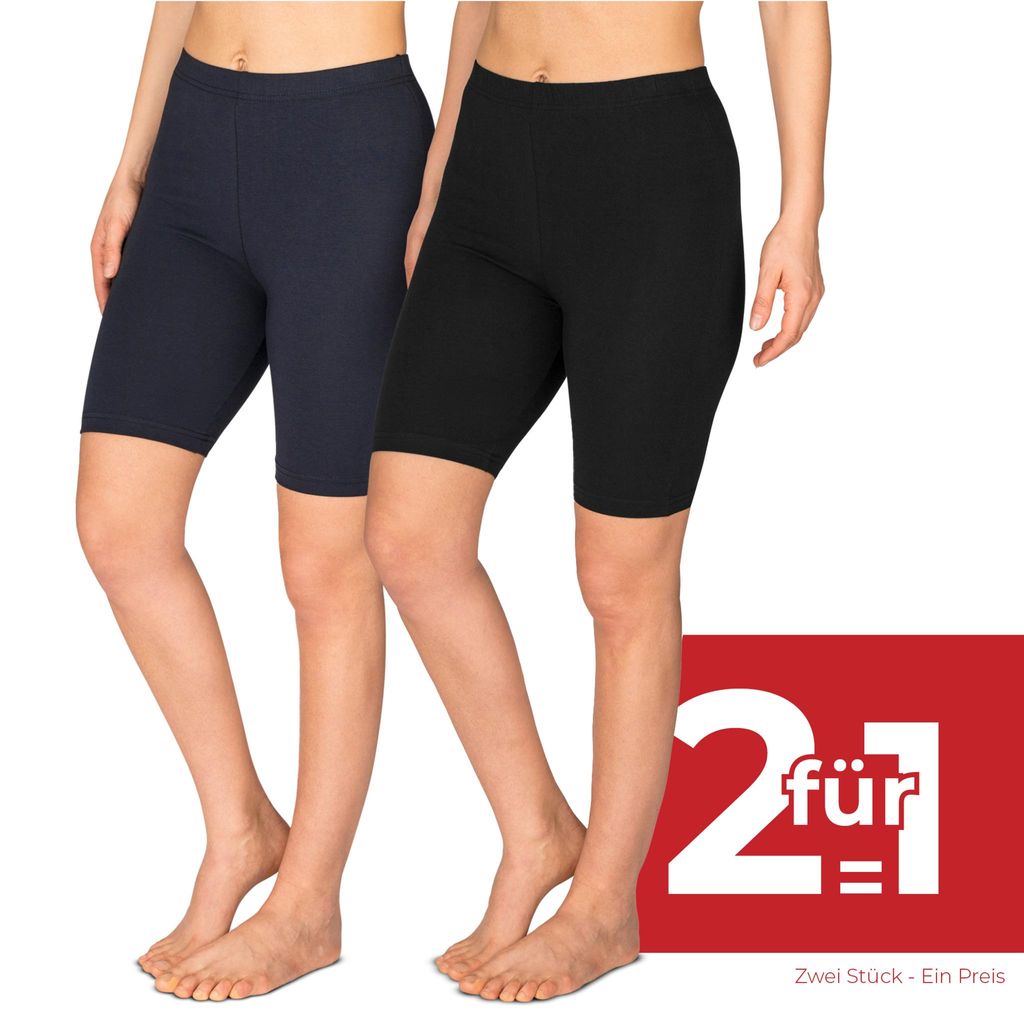 SES Kurze Radlerhose Damen 2er Pack schwarz/Navy 32/34 aus Baumwolle/Bequeme Damen Radlerhose/Radlerhose Damen Baumwolle mit perfektem Sitz/Geeigne...