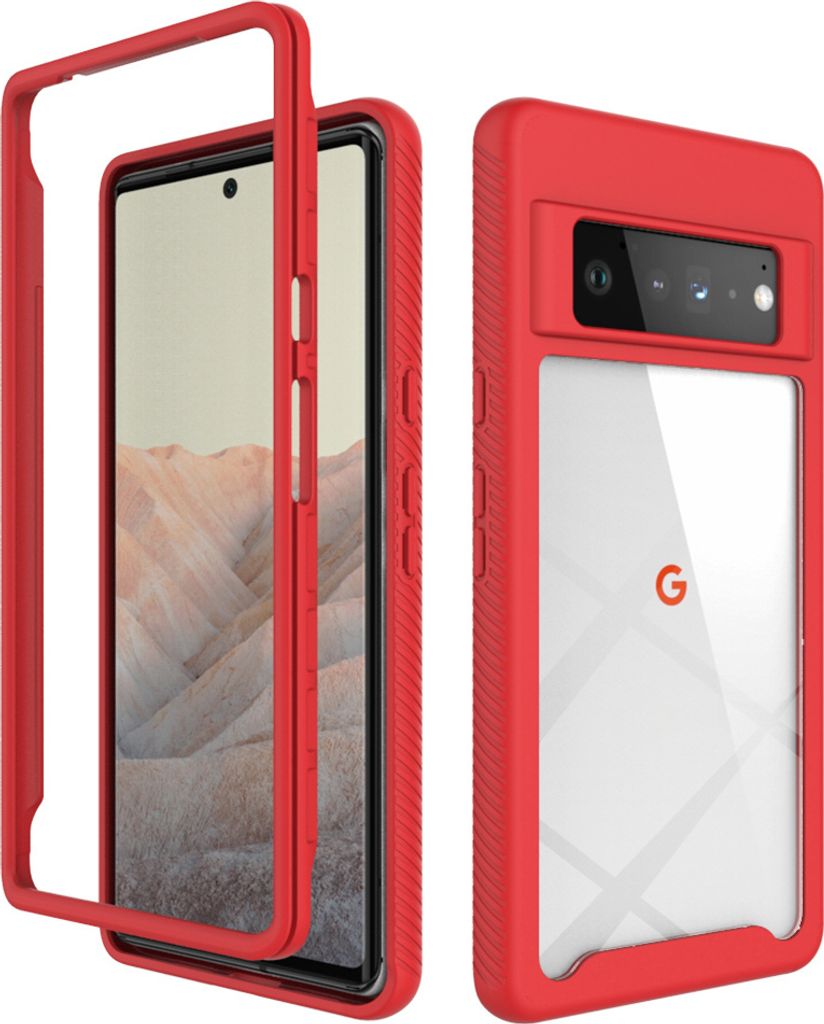 Google Pixel 6 Pro Hülle, Hybrid Transparente Rückseite Robust TPU Bumper Rutschfest Stoßfest Ganzkörper Schutzhülle für Google Pixel 6 Pro Rot
