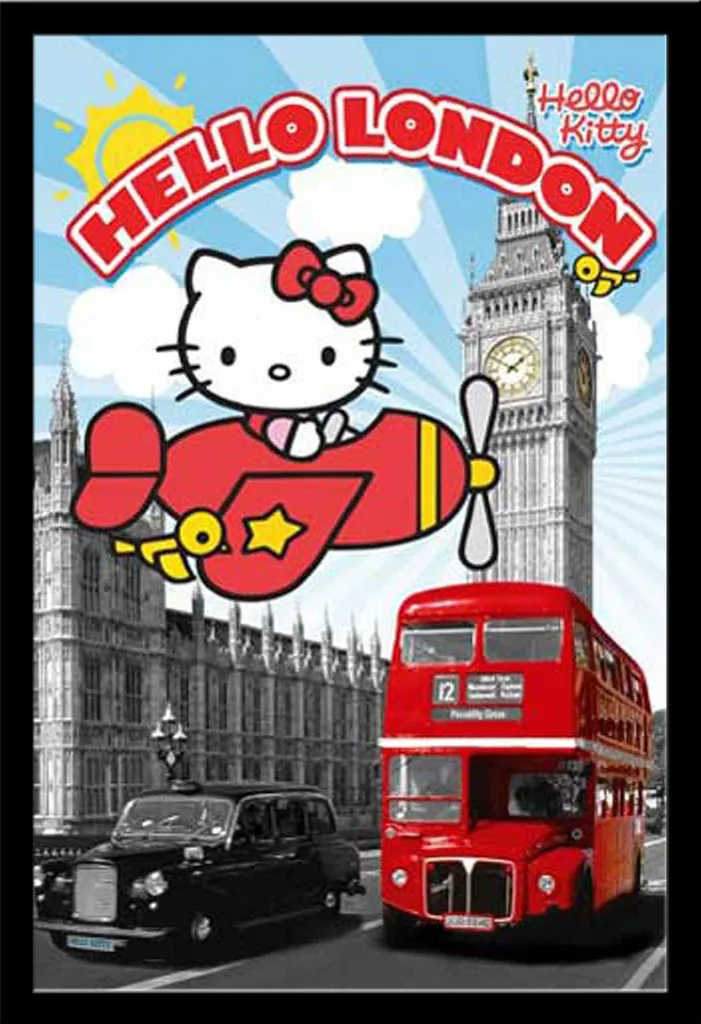 Poster Hello Kitty London Cadre Shinsuke Noir : Déco Prête à Suspendre