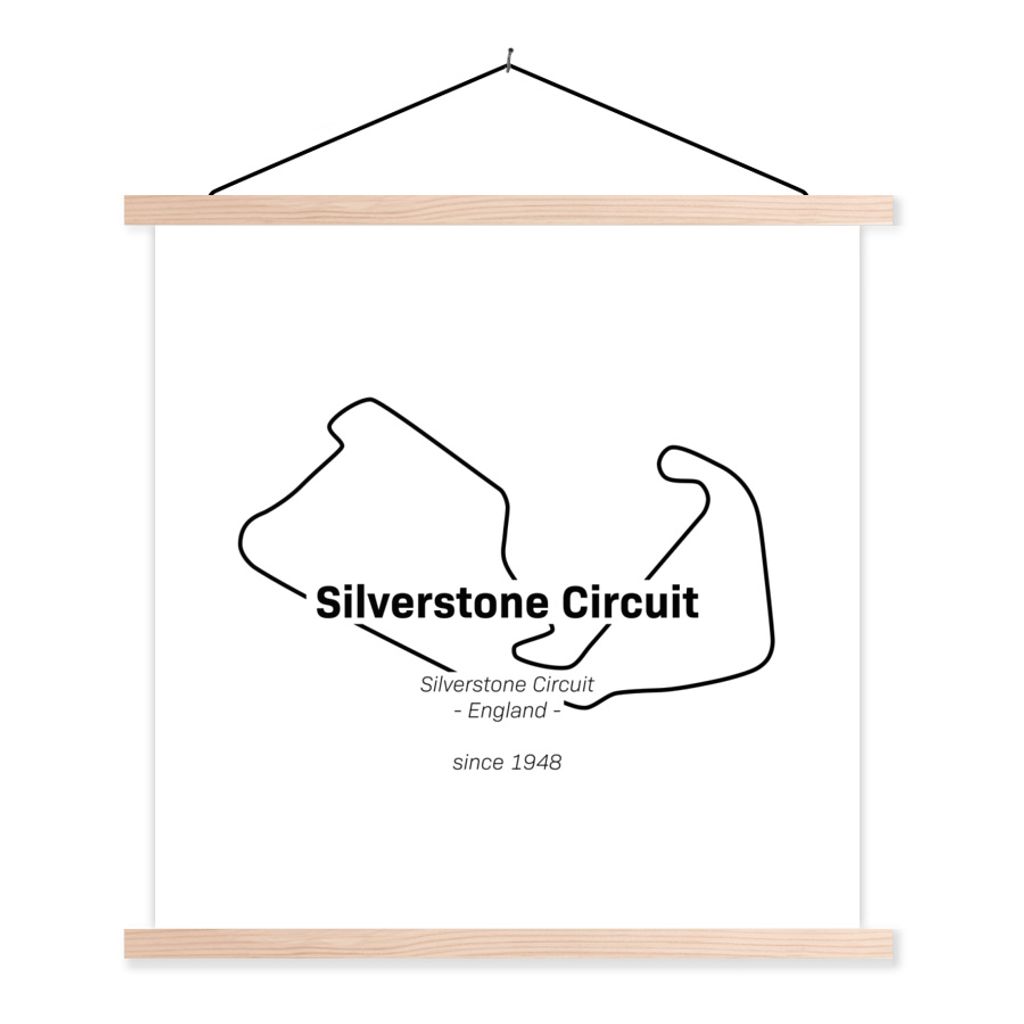 MuchoWow Textilposter Formel 1 - Silverstone - Rennstrecke 120x120 cm mit holzfarbenen Rahmen - Textil-Poster