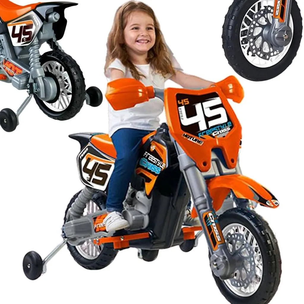 Moto tout-terrain Feber Orange 6V à batterie rechargeable pour enfants