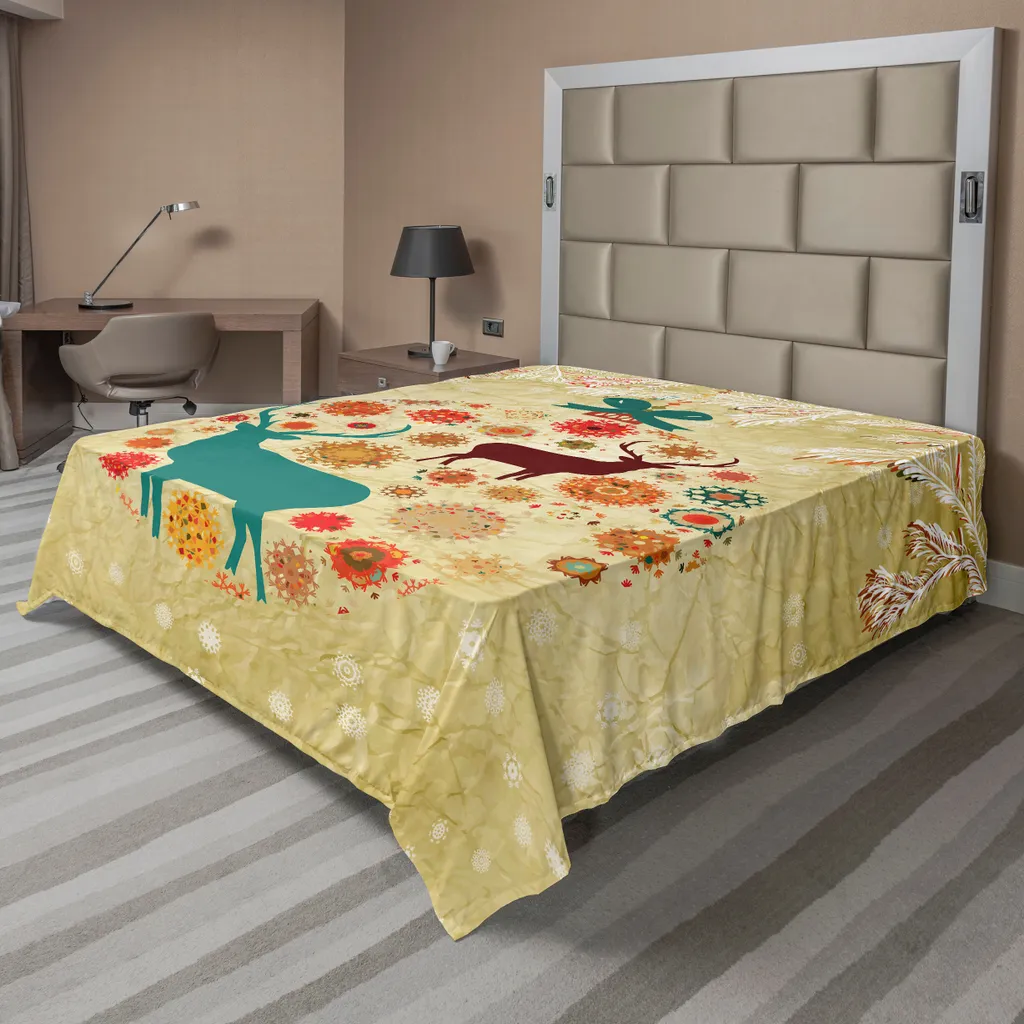Drap Plat ABAKUHAUS Noël Renne et Flocons 275x260cm Beige Confortable