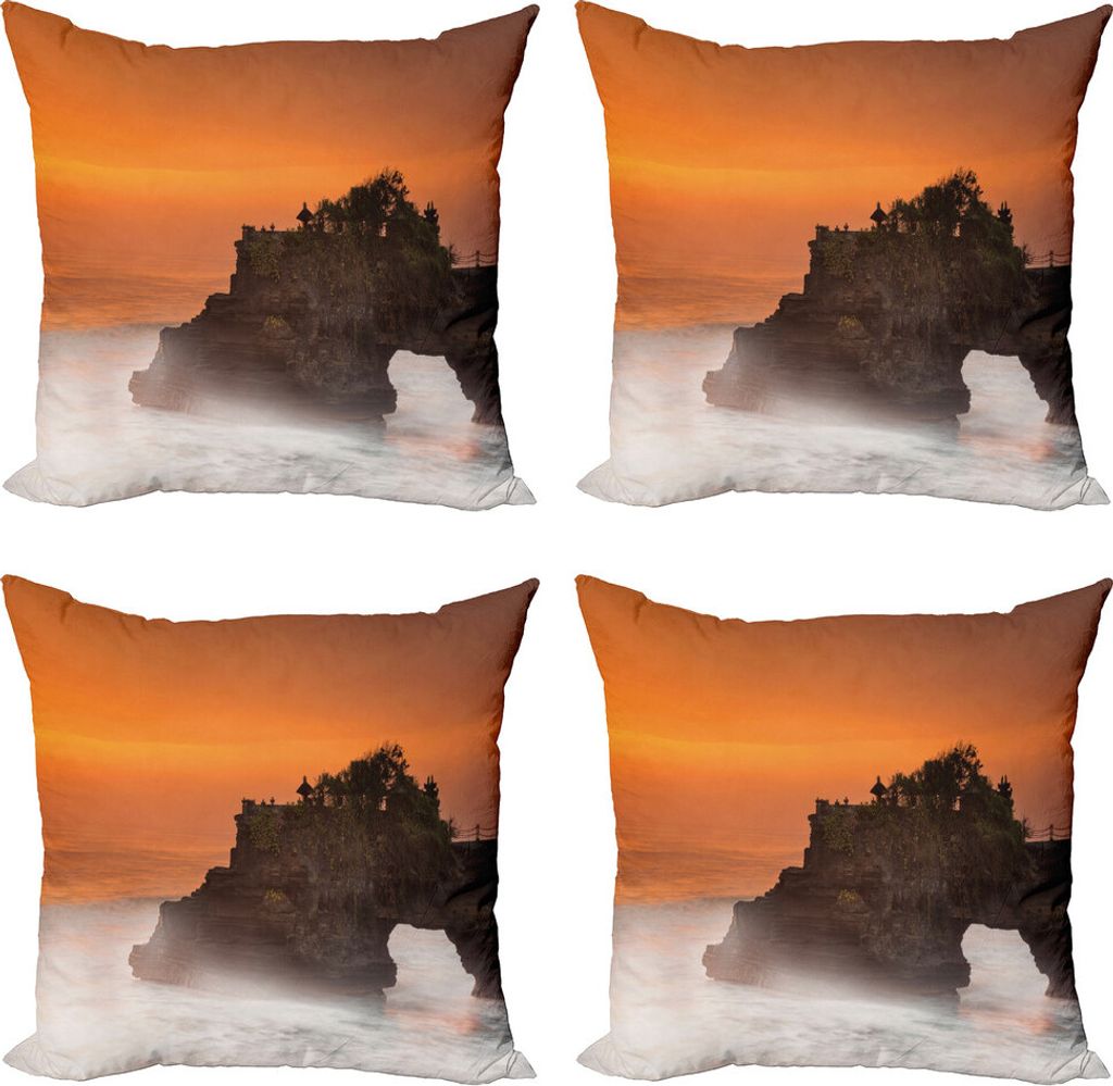 ABAKUHAUS Balinese Kissenbezug Set (4 Stück), exotische Sonnenuntergang, Moderner Doppelseitiger Digitaldruck, 45 cm x 45 cm, Orange Braun