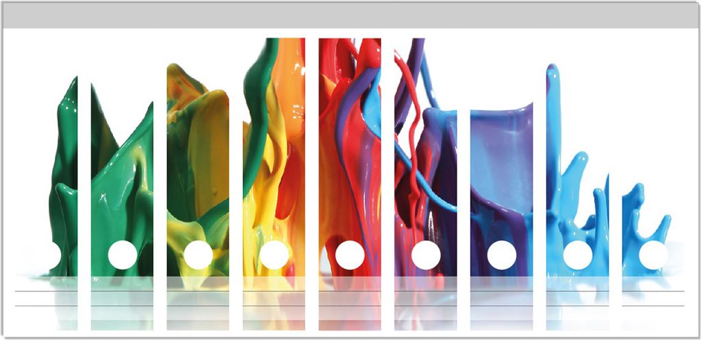 Wallario Ordnerrücken Sticker, selbstklebend für breite Ordner, 9 Stück, Motiv Farbklecks von links - Bunte Farben auf Abwegen