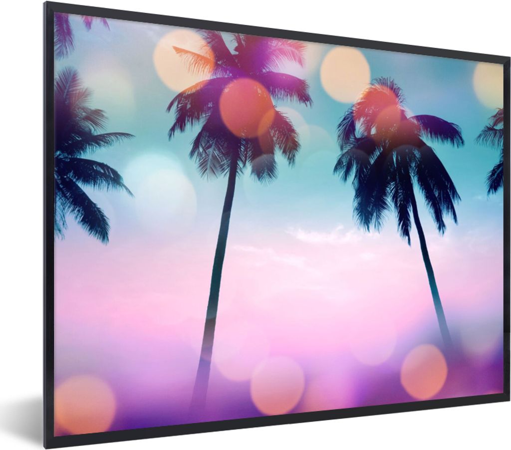MuchoWow Gerahmtes Poster Sommer - Palmen - Himmel - Rosa 40x30 cm - Poster mit Schwarzem Bilderrahmen Wandposter Rahmen Foto Bilder - Kunstposte...