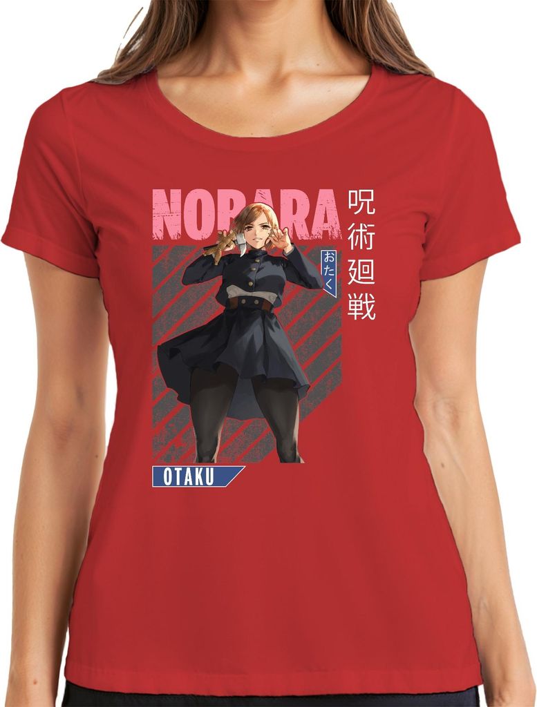 Nobara Kugisaki Jujutsu Kaisen Otaku Anime Ästhetik Geschenk Retro Damen T-Shirt, Rot, XXL