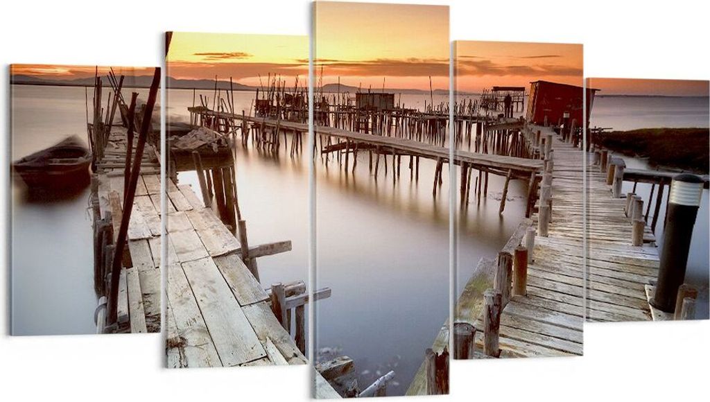 Bild auf Leinwand - Leinwandbild - Brücke Boot Meer - 160x85cm - Wand Bild - Wanddeko - Wandbilder - Leinwanddruck - Bilder - Kunstdruck - Wanddek...