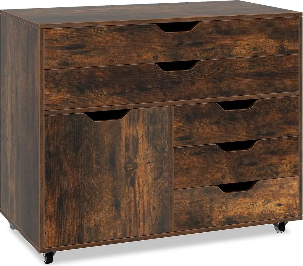 Armoire à dossiers mobile à 5 tiroirs et placard marron - Série Office