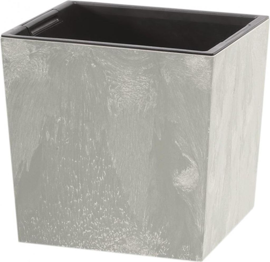 Kunststofftopf Grau Beton-Effekt 30X30Cm 19L Deckel Mit Produktbild 