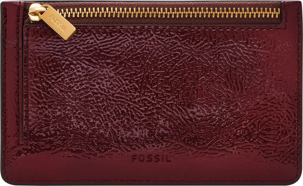 Petit Porte-Carte Femme en Cuir Bordeaux - Fossil Logan Zip Card Case