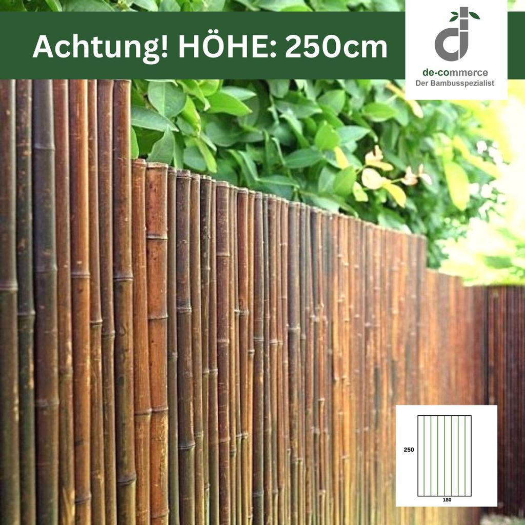 Sichtschutz aus Bambus - Rollzaun ATY NIGRA (Höhe x Breite) - 250 cm x 180 cm