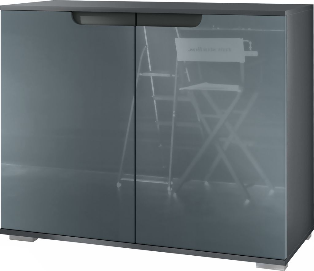 Vladon Kommode Sylt V3, Moderner Küchenschrank mit 2 großen Türen Anthrazit matt / Grau Hochglanz (92,5 x 75.5 x 35)