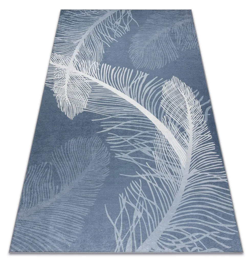 Tapis de Chambre Enfant ou Salon Lavable Bleu Plumes ANDRE 80x150 cm
