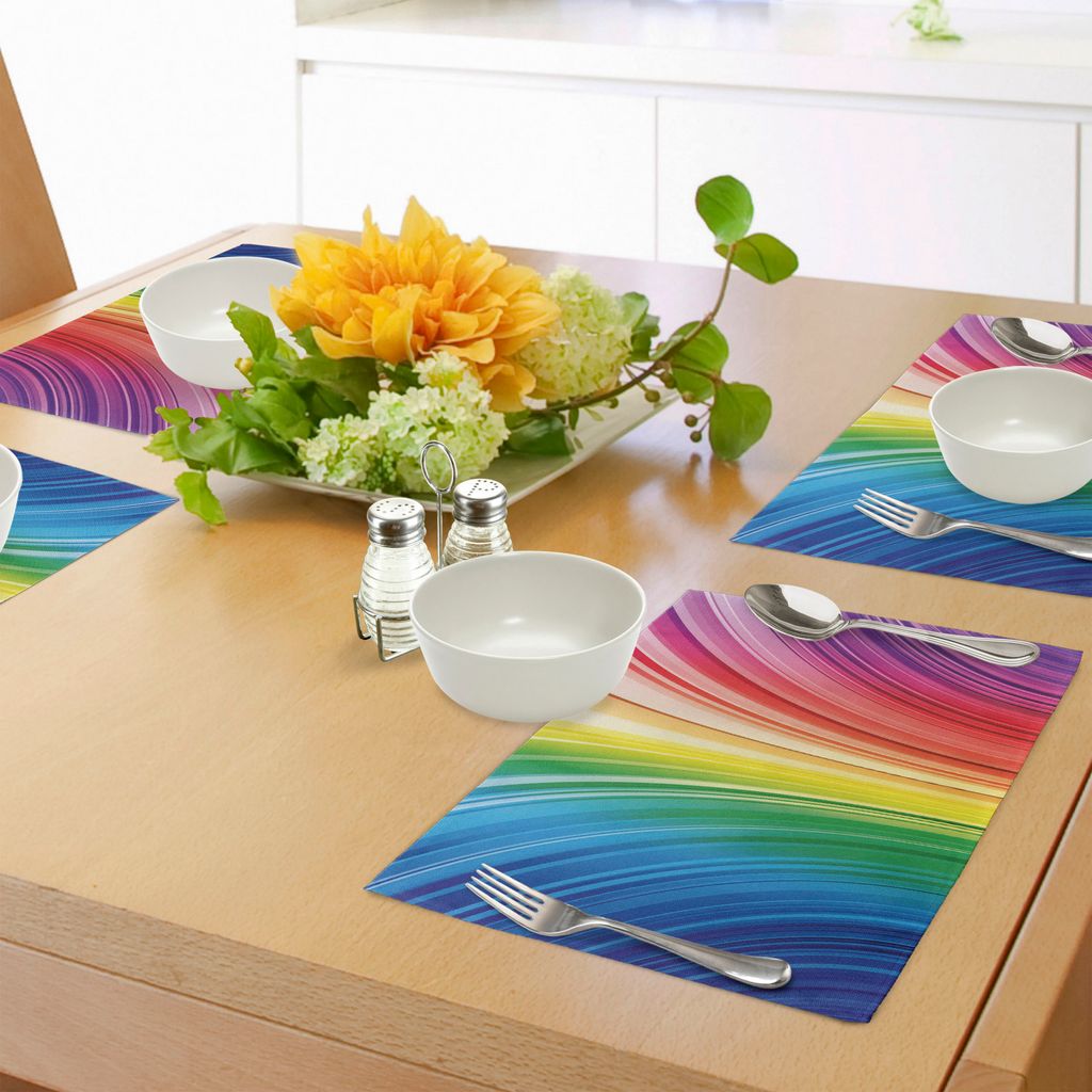 ABAKUHAUS Bunt Platzmatten, Abstrakte psychedelische verzogene Kontur Stripes dynamischer Bewegungs-moderner Grafik-Druck, Tiscjdeco aus Farbfesten...