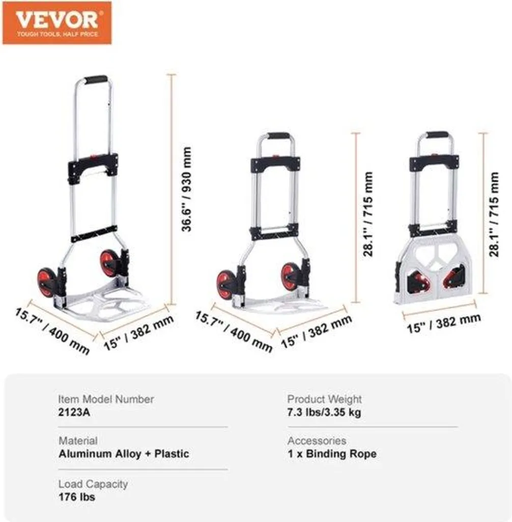 Chariot à main 80kg avec structure métal pliable - Ultra résistant