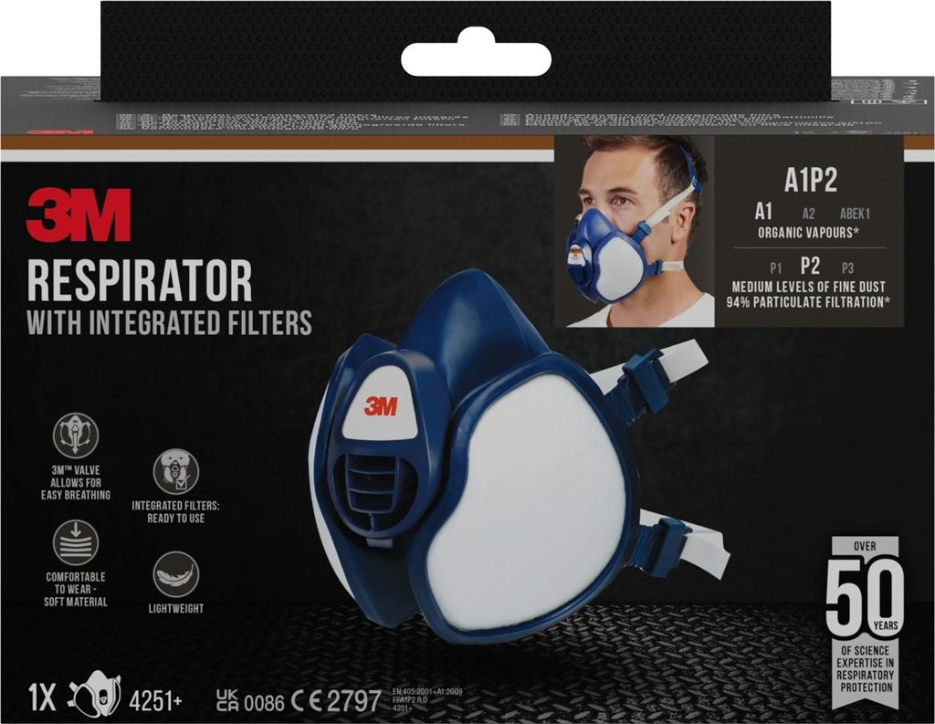 3M™ Atemschutzmaske mit integrierten Filtern, A1P2, Produktbild 