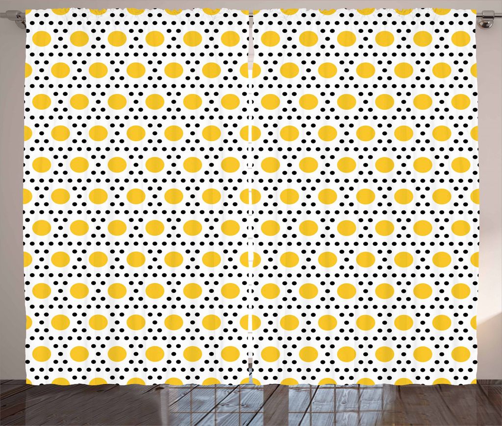 ABAKUHAUS Punktmuster Rustikaler Gardine, Eidotter Tupfen, Schlafzimmer Kräuselband Vorhang mit Schlaufen und Haken, 280 x 245 cm, Gelb Schwarz un...