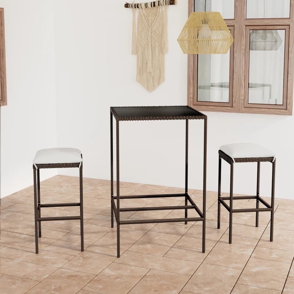 ZMH 3-tlg. Gartenbar-Set mit Kissen Poly Rattan Braun