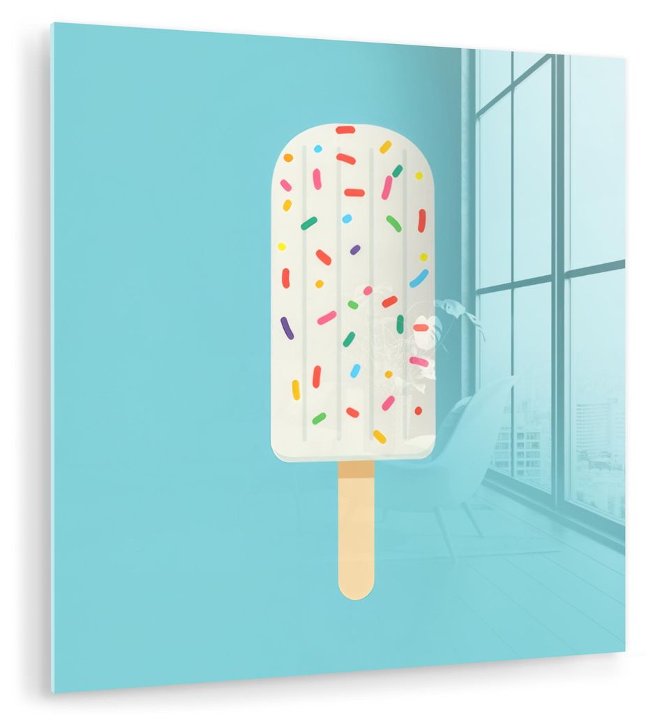 MuchoWow Glasbilder - Bilder auf Wandbild - Foto auf Glas Eiscreme - Stiel - Streusel - Hellblau 30x30 cm Wanddekoration aus Glas - Acrylglasbild -...