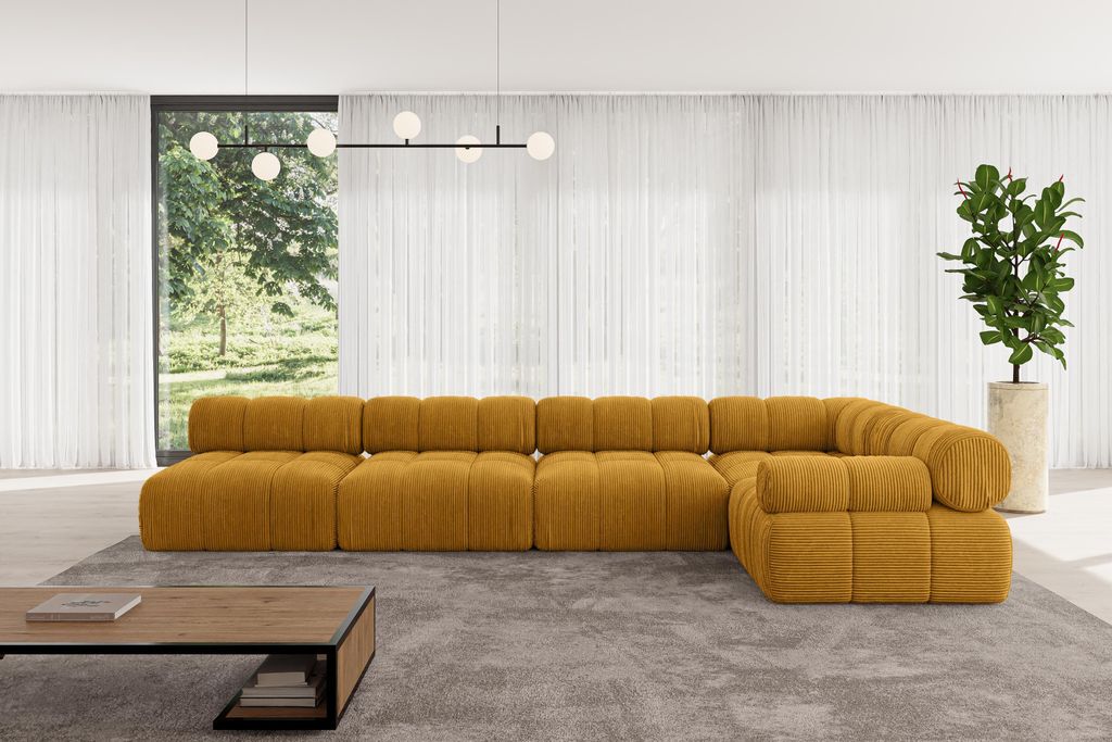 ALTDECOR Modulares Sofa Ecksofa in L-Form - Mende-L3 - 380x190x70 cm Senfgelb Corner modular Sofa Eckcouch Couch Wohnlandschaft Cauchsofa Polstersofa