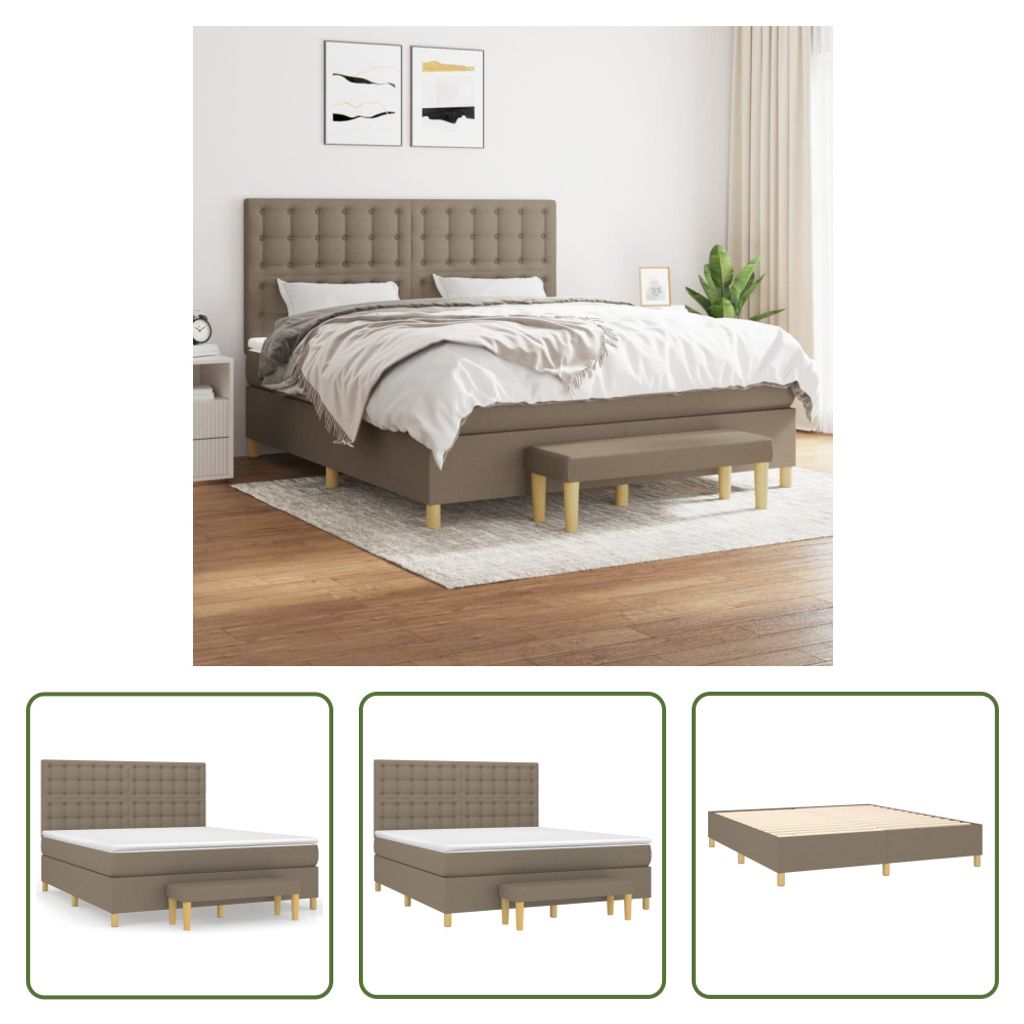 The Living Store Boxspringbett mit Matratze Taupe 160x200 cm Stoff