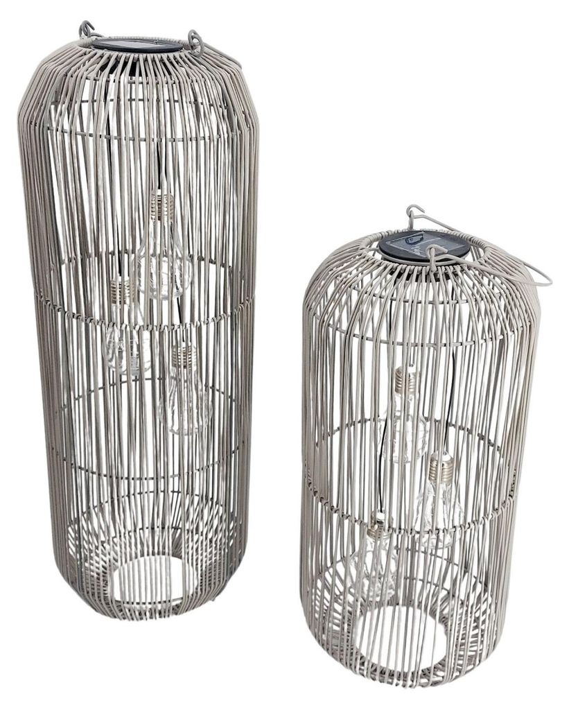 LED Solar Laternen, grau, 45 & 60cm - in Rattan Optik, Produktbild 