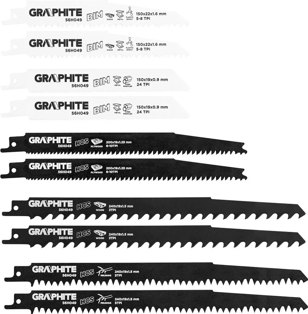 GRAPHITE - Grafite - Set di lame per seghetto alternativo - 10 pezzi - EU -