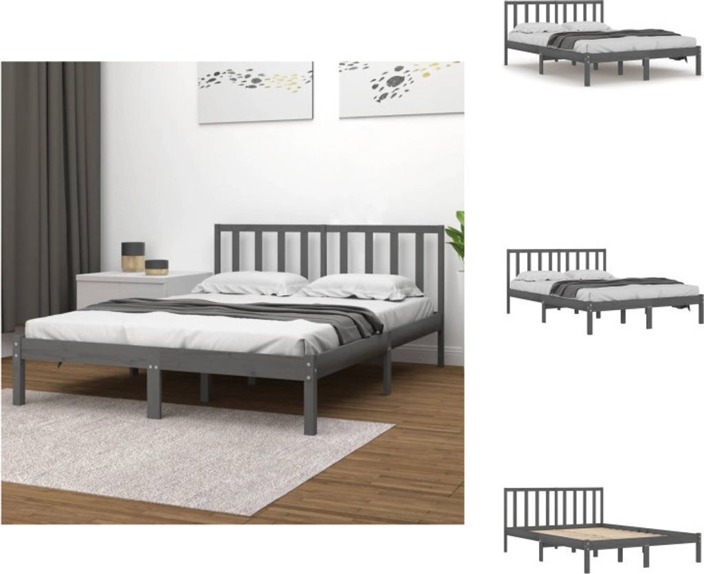 vidaXL Massivholzbett Grau Kiefer 200x200 cm - Betten & Bettgestelle