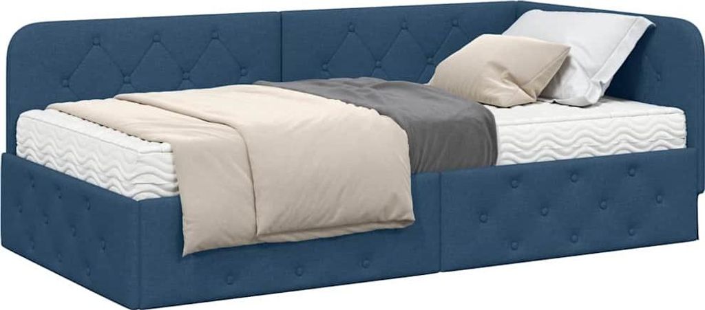 Eckbettgestell Blau 100 x 200 cm Stoff