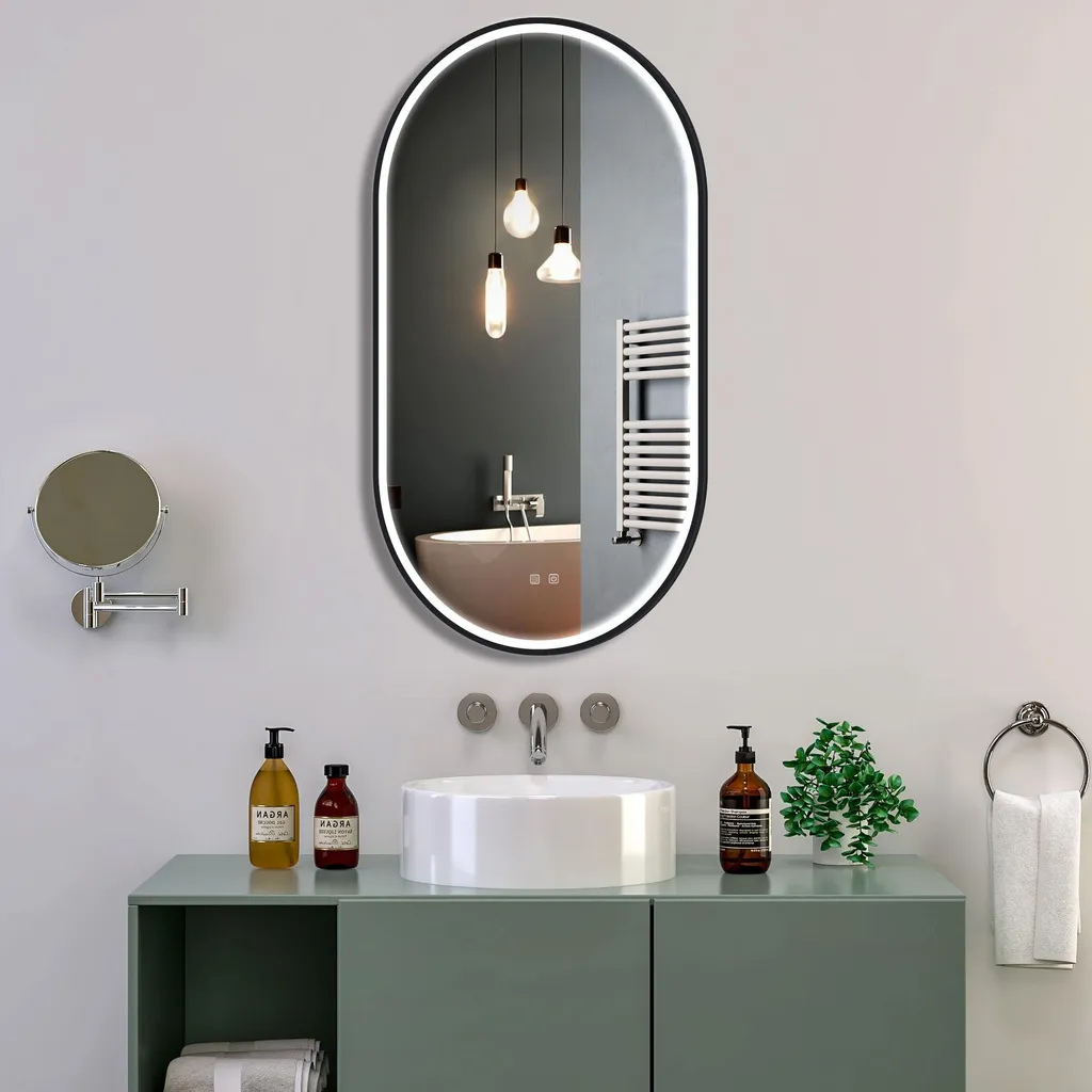 Miroir LED Mural pour Maquillage et Dressing Tutumi OVL 50x100cm Noir Mat - 3