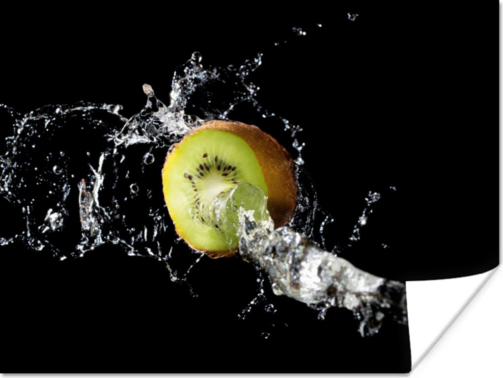 MuchoWow Poster Kiwi - Obst - Stillleben - Wasser - Schwarz 40x30 cm - Plakate für die Wände - Poster Wohnzimmer