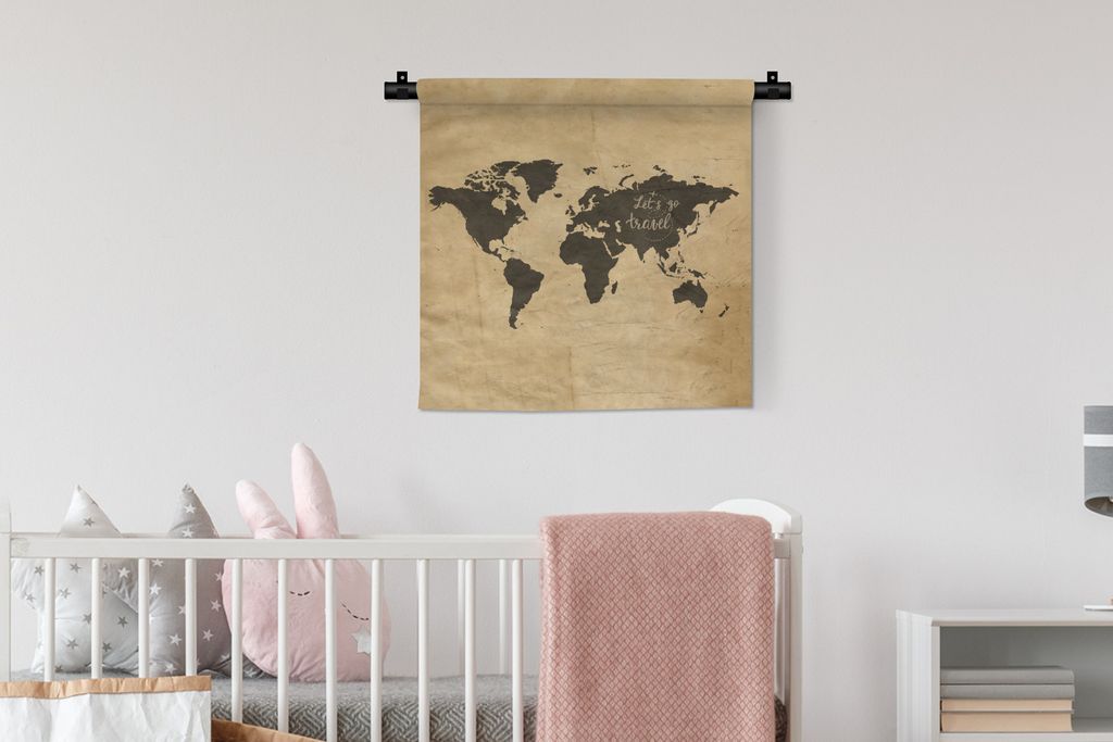 MuchoWow Wandteppich Wandbehang Weltkarte - Vintage - Braun 60x60 cm Tapisserie Dekoration Wandtuch - Dekorationen - Wand Decke