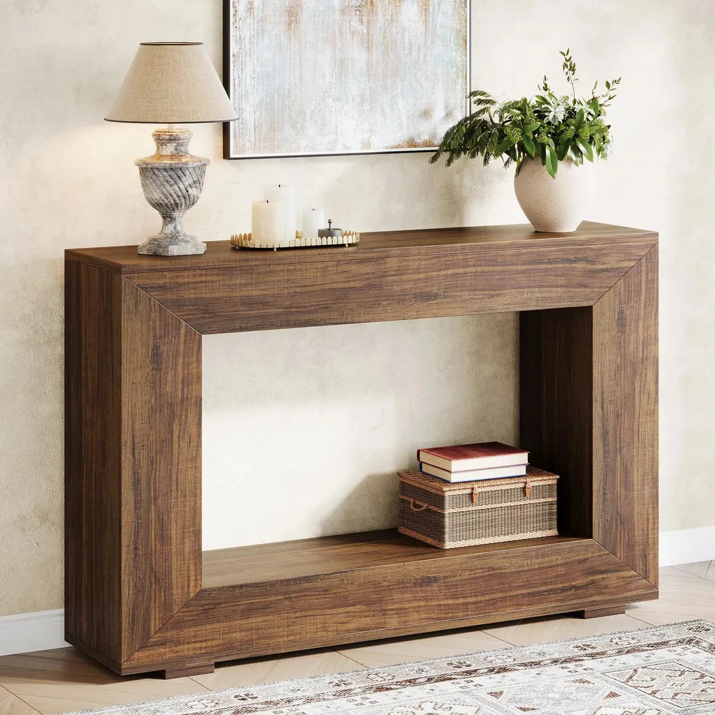 Console bois marron 120 cm - Solution déco pour entrée vide style rustique