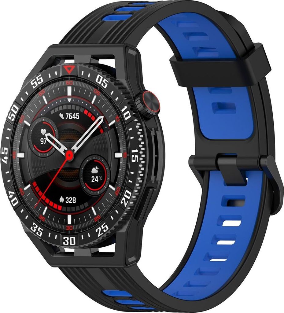 Smartwatch Armband Armbänder 22 mm für Samsung Galaxy LG Watch Honor Garmin, Farbe:Schwarz / Blau
