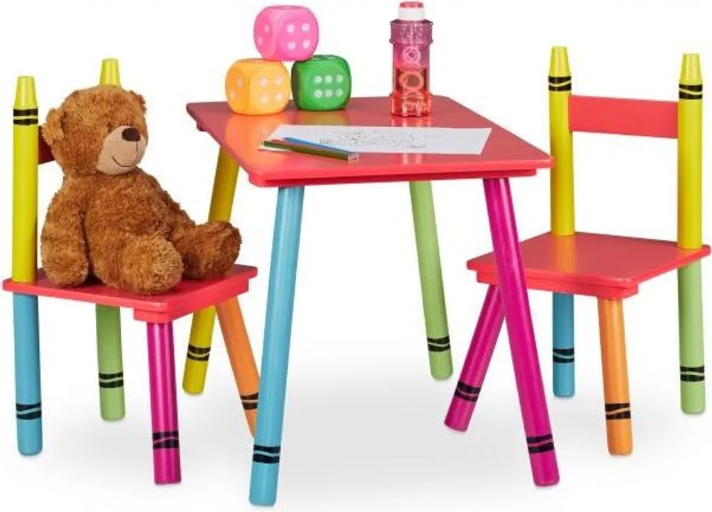 Groupe de sièges enfant 3 pièces avec table et chaises multicolores