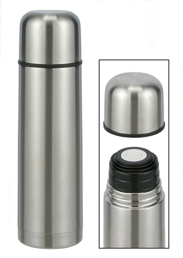 Thermosflasche Edelstahl 0,75 Liter hellgrau mit Ausgiesser Thermo Isolier Kanne 