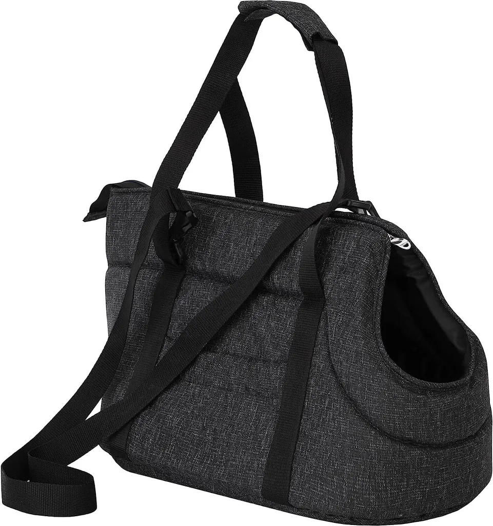 Borsa per cani, box da trasporto, borsa per gatti, con tracolla regolabile, con tasche laterali, borsa da viaggio a mani libere, nera, 3: 30 x 58 x 32 cm